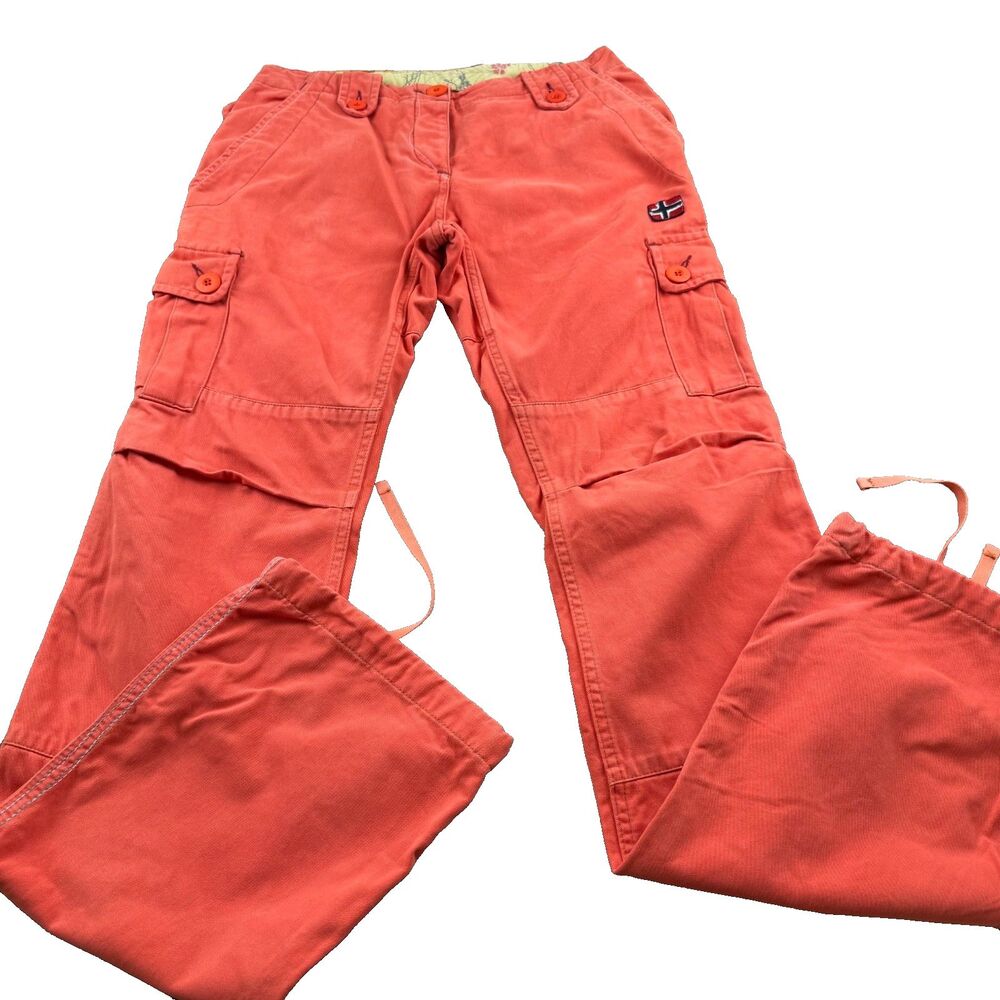Napapijri Mariposa Cargo Pants Women's 40 Orange VTG Cotton